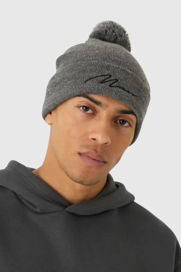 boohooMAN Man Signature Bobble Beanie | Hats & Caps