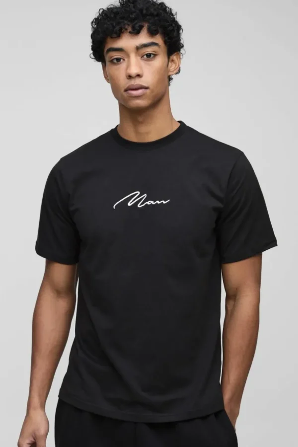 boohooMAN Man Signature Embroidered T-shirt | T-Shirts