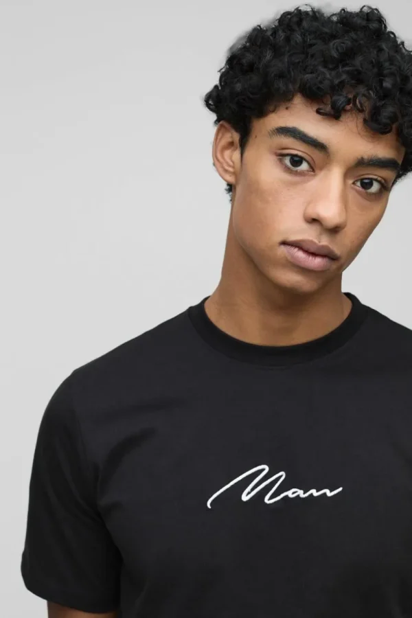 boohooMAN Man Signature Embroidered T-shirt | T-Shirts