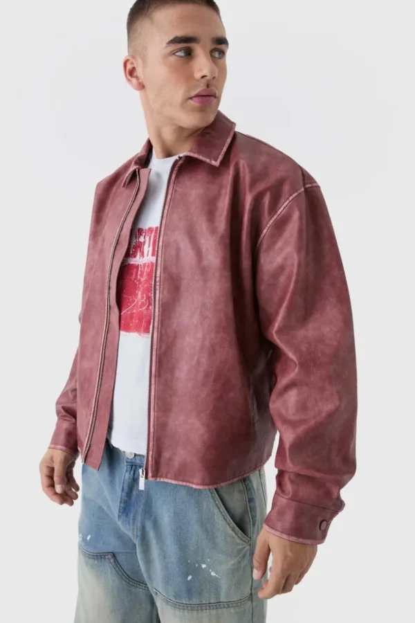 boohooMAN Man Tab Boxy Washed Pu Harrington Jacket In | Coats & Jackets