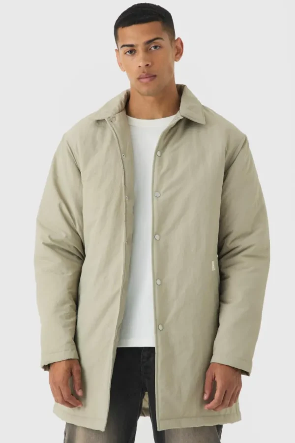 boohooMAN Man Tab Crinkle Longline Mac Jacket In | Man | Coats & Jackets