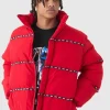 boohooMAN Man Tape Funnel Neck Puffer Coat In | Coats & Jackets