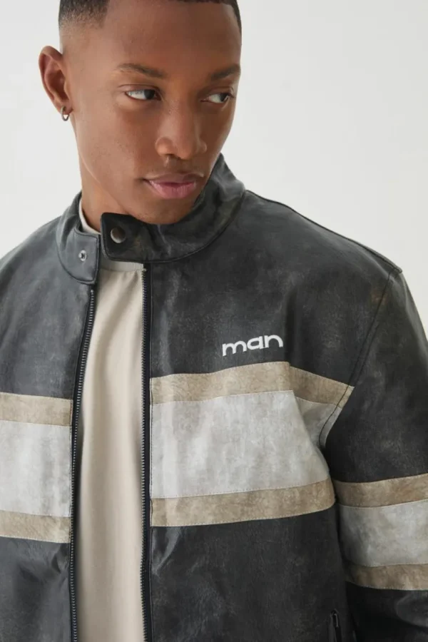 boohooMAN Man Washed Pu Moto Biker Jacket In | Man | Coats & Jackets