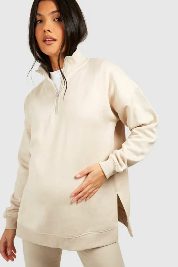 boohoo Maternity Half Zip Oversized Sweatshirt And Legging Set | Women Shirts | Foundation