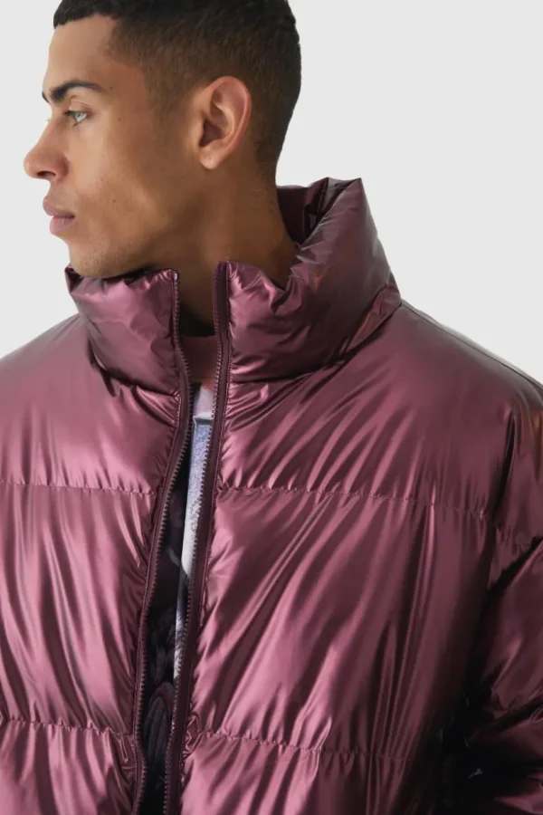 boohooMAN Metallic Funnel Neck Puffer In | Man | Coats & Jackets