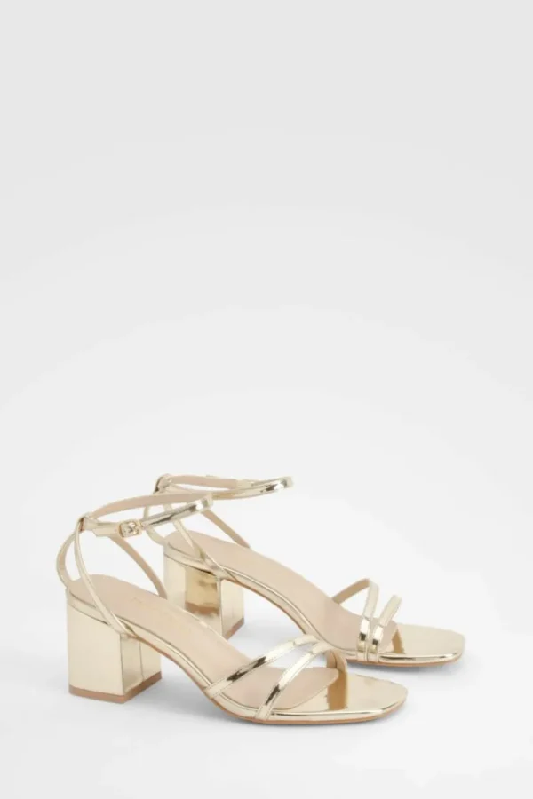 boohoo Metallic Low Block Asymmetric Barely There Heels | Women Shirts | Foundation