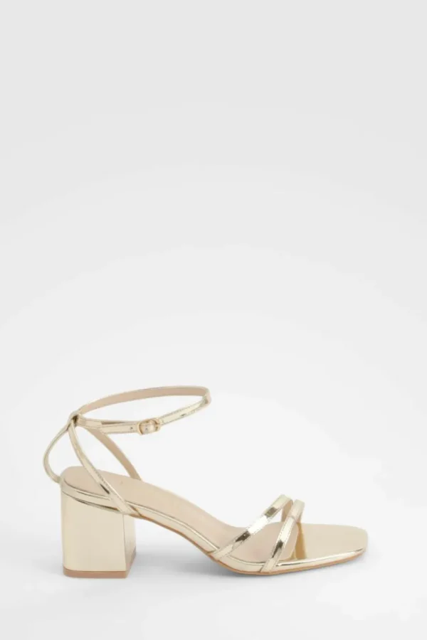 boohoo Metallic Low Block Asymmetric Barely There Heels | Women Shirts | Foundation