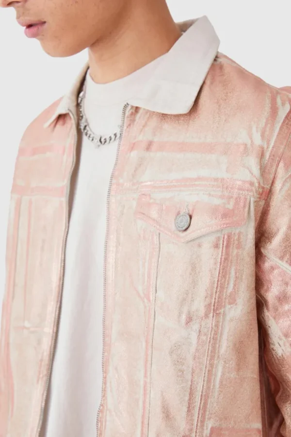 boohooMAN Metallic Print Regular Fit Denim Jacket | Denim | Going Out Denim