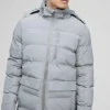 boohooMAN Mid Length Hooded Puffer In | Man | Coats & Jackets