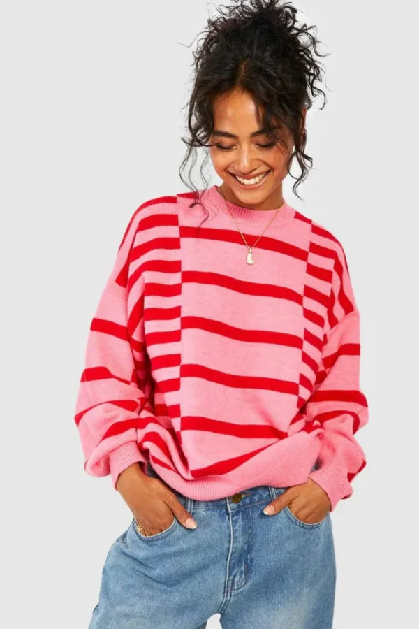 boohoo Mixed Stripe Oversized Jumper | Women Shirts | Foundation