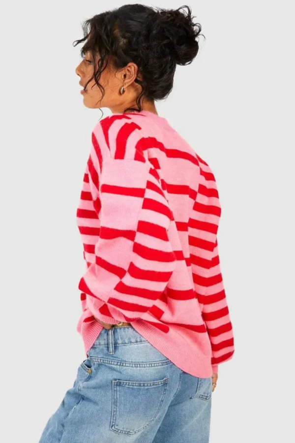 boohoo Mixed Stripe Oversized Jumper | Women Shirts | Foundation