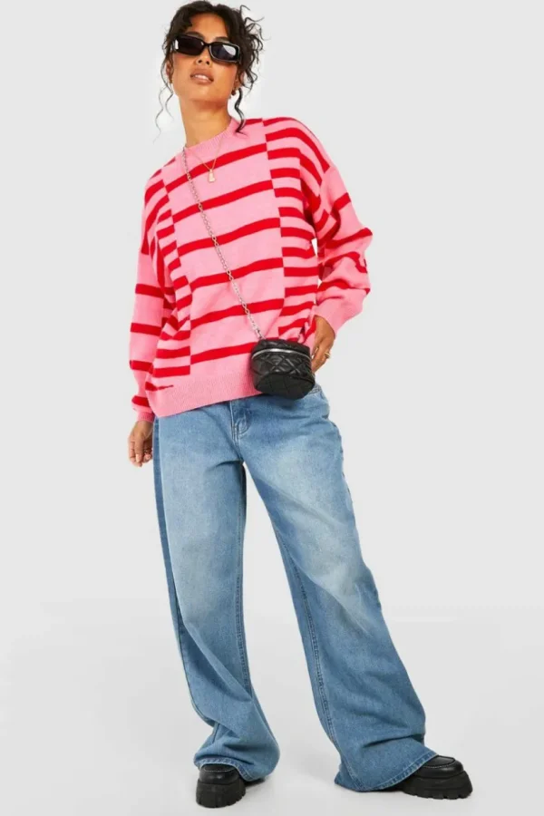 boohoo Mixed Stripe Oversized Jumper | Women Shirts | Foundation