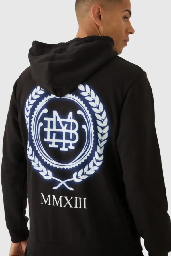 boohooMAN MMXIII Crest Graphic Zip Through Hoodie | Hoodies & Sweats