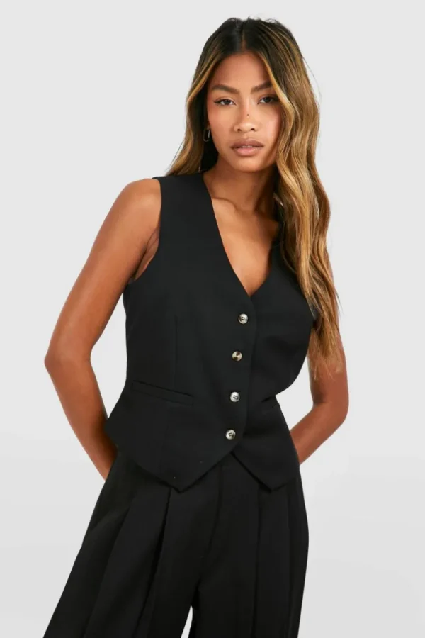 boohoo Mock Horn Fitted Waistcoat | Women Shirts | Foundation