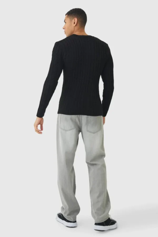 boohooMAN Muscle Fit Cable Knit Jumper | Knitwear | Going Out Knitwear