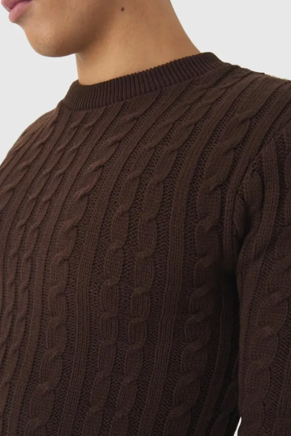 boohooMAN Muscle Fit Cable Knit Jumper | Knitwear | Going Out Knitwear