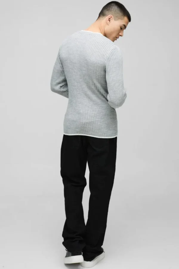 boohooMAN Muscle Fit Contrast Colour Long Sleeve Knitted Jumper | Knitwear | Going Out Knitwear