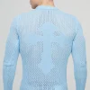 boohooMAN Muscle Fit Open Stitch Cross Graphic Long Sleeve Knitted T-Shirt | T-Shirts