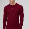 boohooMAN Muscle Fit Ribbed Button Neck Knitted Polo | Going Out Polo Shirts | Knitwear