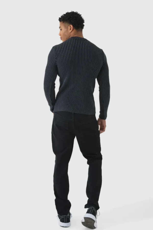 boohooMAN Muscle Fit Ribbed Knit Jumper | Knitwear | Going Out Knitwear