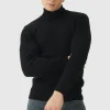 boohooMAN Muscle Fit Ribbed Knit Roll Neck Jumper In | Knitwear | Going Out Knitwear