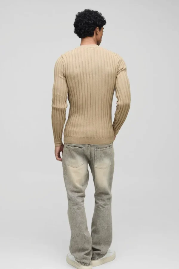 boohooMAN Muscle Fit Ribbed Long Sleeve Jumper | Knitwear | Going Out Knitwear