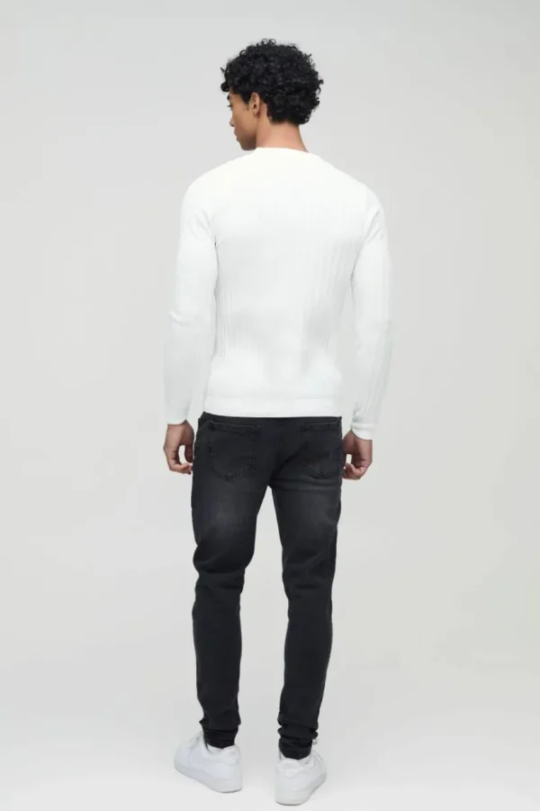 boohooMAN Muscle Fit Ribbed Long Sleeve Jumper | Knitwear | Going Out Knitwear