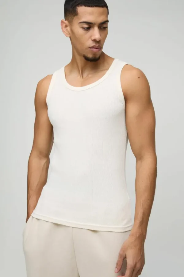 boohooMAN Muscle Fit Ribbed Vest | T-Shirts