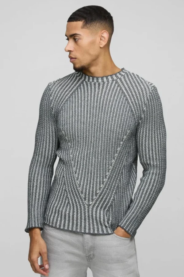 boohooMAN Muscle Fit Two Tone Raglan Ribbed Knit Jumper | Knitwear | Going Out Knitwear