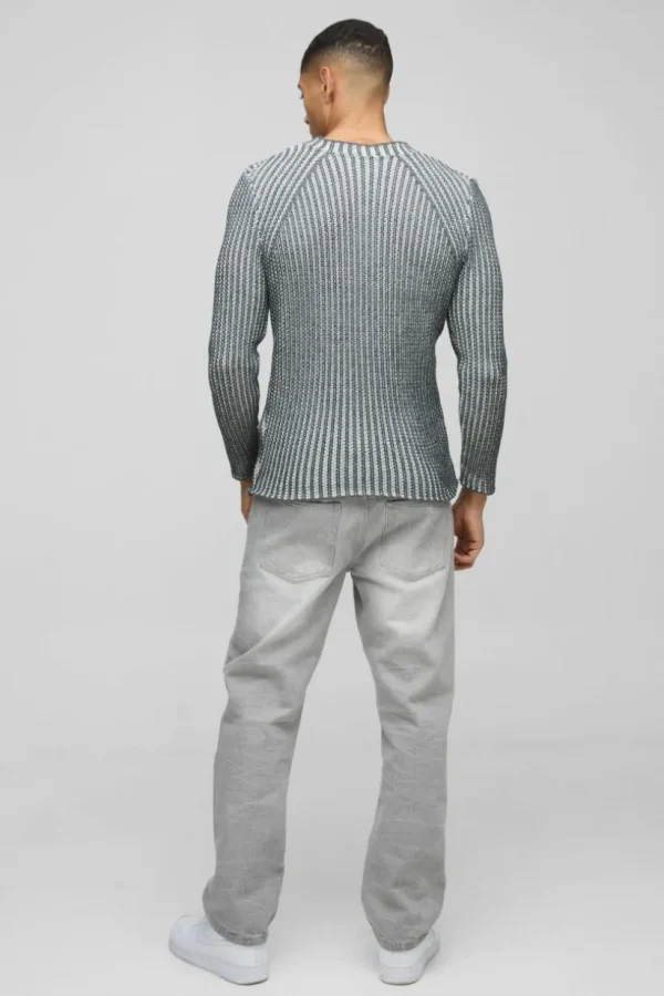 boohooMAN Muscle Fit Two Tone Raglan Ribbed Knit Jumper | Knitwear | Going Out Knitwear