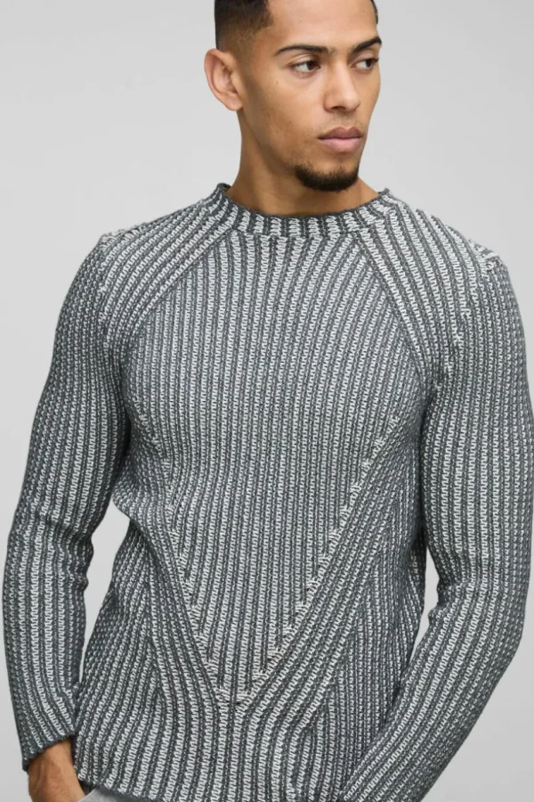 boohooMAN Muscle Fit Two Tone Raglan Ribbed Knit Jumper | Knitwear | Going Out Knitwear