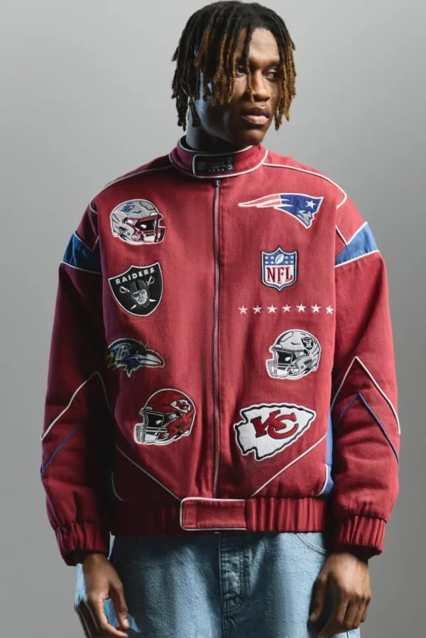 boohooMAN Nfl Oversized Moto Pu Jacket With Applique Badges | Man