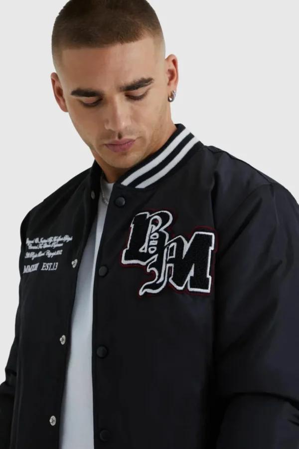 boohooMAN Nylon Varsity Jacket With Badges | Man | Coats & Jackets