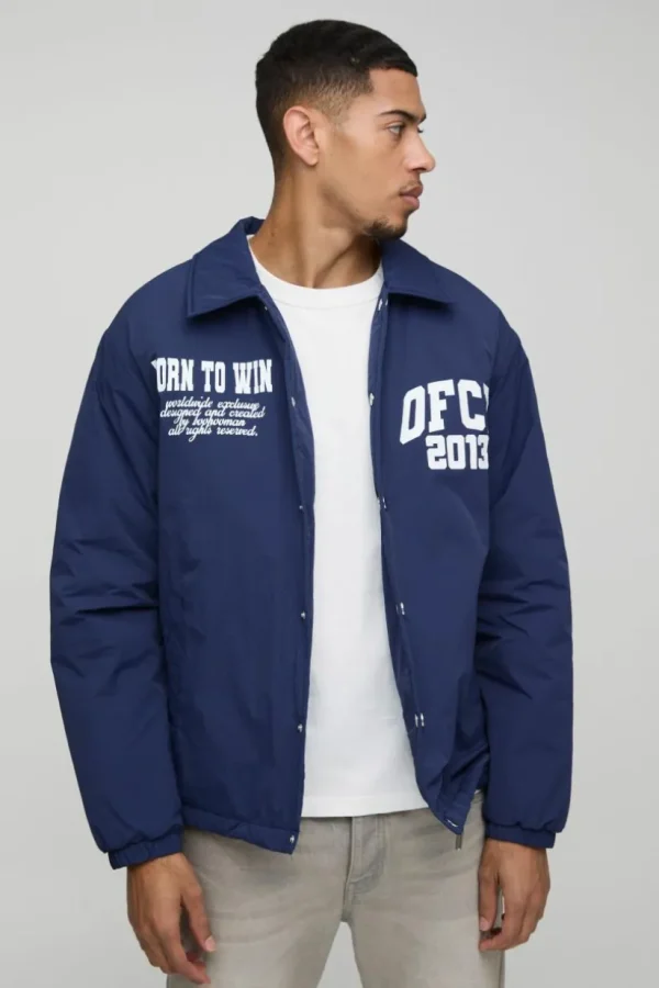 boohooMAN OFCL Padded Nylon Coach Jacket In | Man | Coats & Jackets