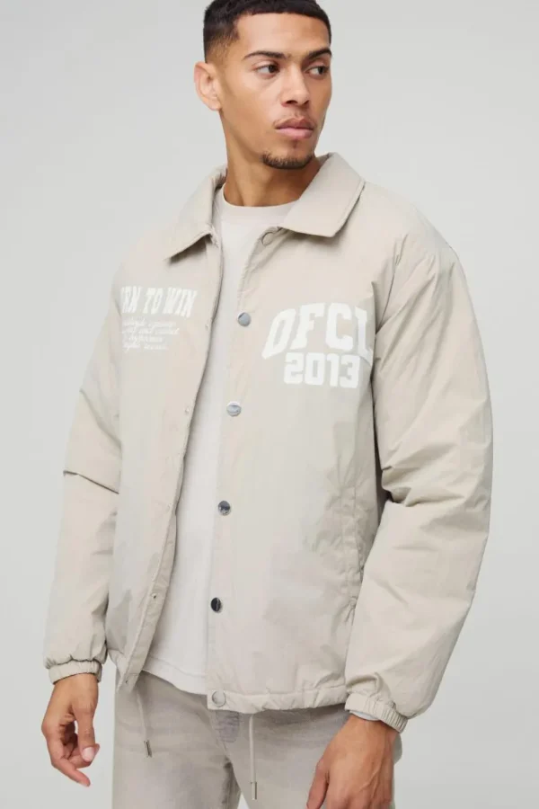 boohooMAN OFCL Padded Nylon Coach Jacket In | Man | Coats & Jackets