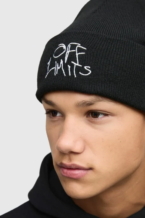 boohooMAN Off Limits Script Beanie | Hats & Caps