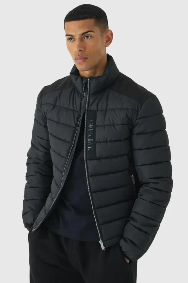 boohooMAN Official Funnel Neck Panel Puffer Jacket In | Man | Coats & Jackets