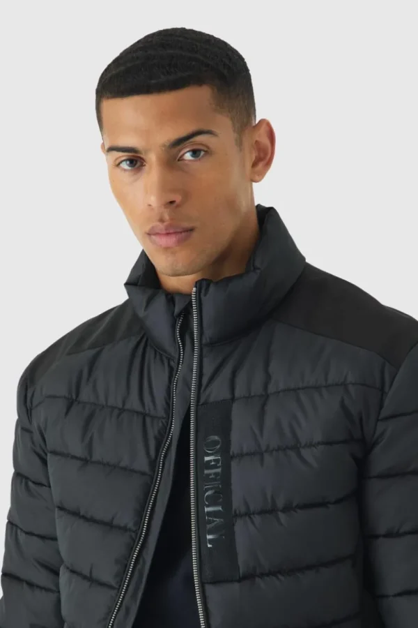 boohooMAN Official Funnel Neck Panel Puffer Jacket In | Man | Coats & Jackets