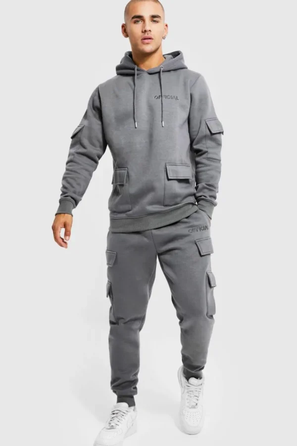 boohooMAN Official Man Cargo Hooded Panelled Tracksuit | Tracksuits