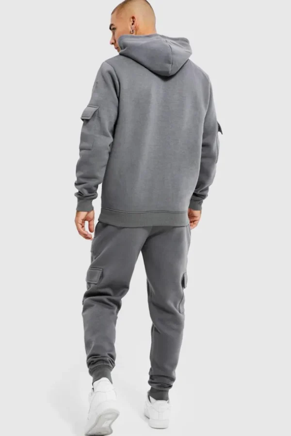 boohooMAN Official Man Cargo Hooded Panelled Tracksuit | Tracksuits