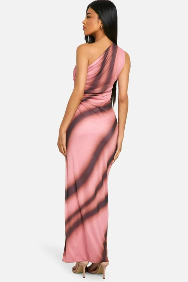 boohoo One Shoulder Abstract Printed Mesh Maxi Dress | Women Shirts | Foundation