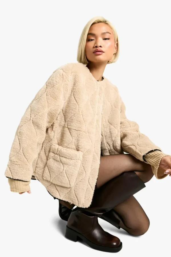 boohoo Onion Quilt Faux Fur Teddy Jacket | Women Shirts | Foundation