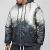 boohooMAN Oversized Abstract Print Hooded Bomber Jacket In | Man | Coats & Jackets