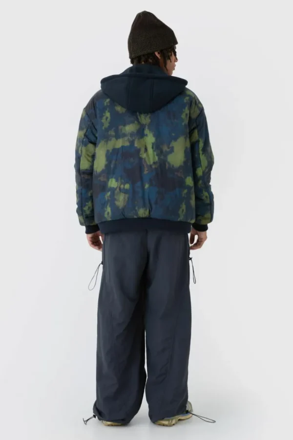 boohooMAN Oversized Abstract Print Hooded Bomber Jacket In | Man | Coats & Jackets