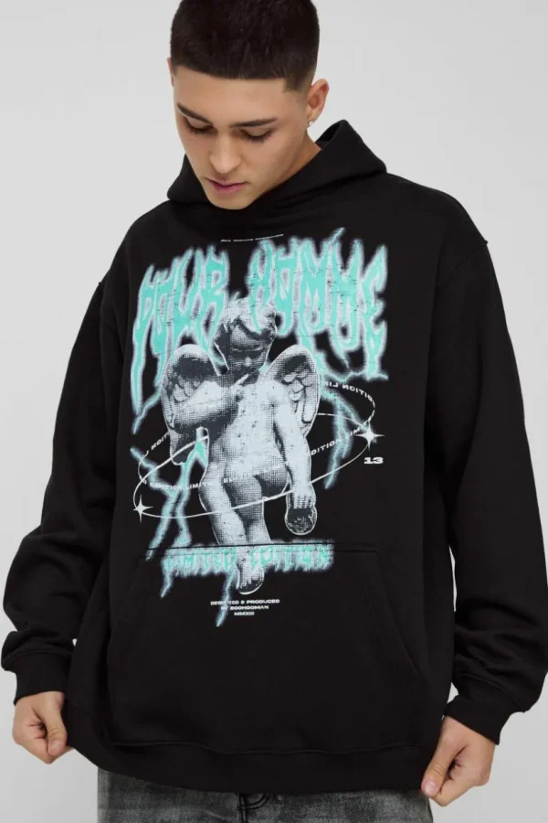 boohooMAN Oversized Angel Graphic Hoodie | Hoodies & Sweats