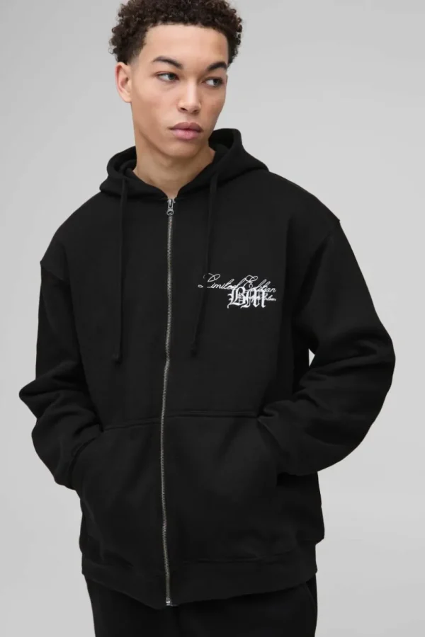 boohooMAN Oversized BM 3D Embroidered Zip Through Hoodie | Hoodies & Sweats