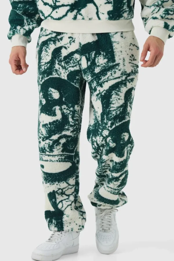 boohooMAN Oversized Borg Gothic Print Cuffed Jogger | Joggers