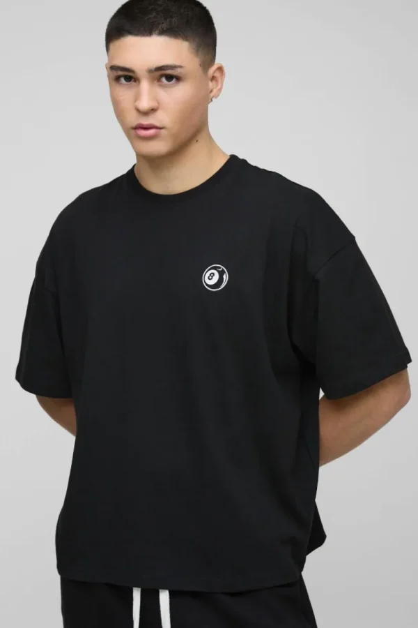 boohooMAN Oversized Boxy 8 Ball Embroidered T-Shirt | T-Shirts