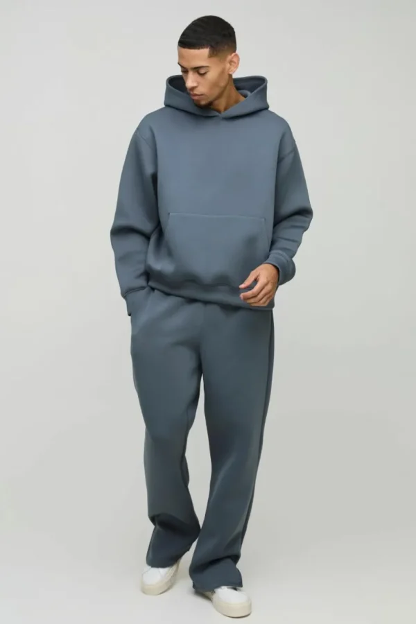 boohooMAN Oversized Boxy Bonded Scuba Split Hem Tracksuit | Tracksuits