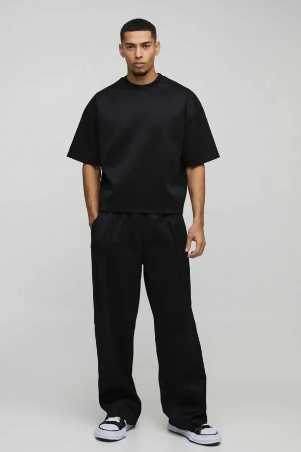 boohooMAN Oversized Boxy Bonded Scuba T-Shirt & Stacked Jogger Tracksuit | Sets & Coords | Tracksuits